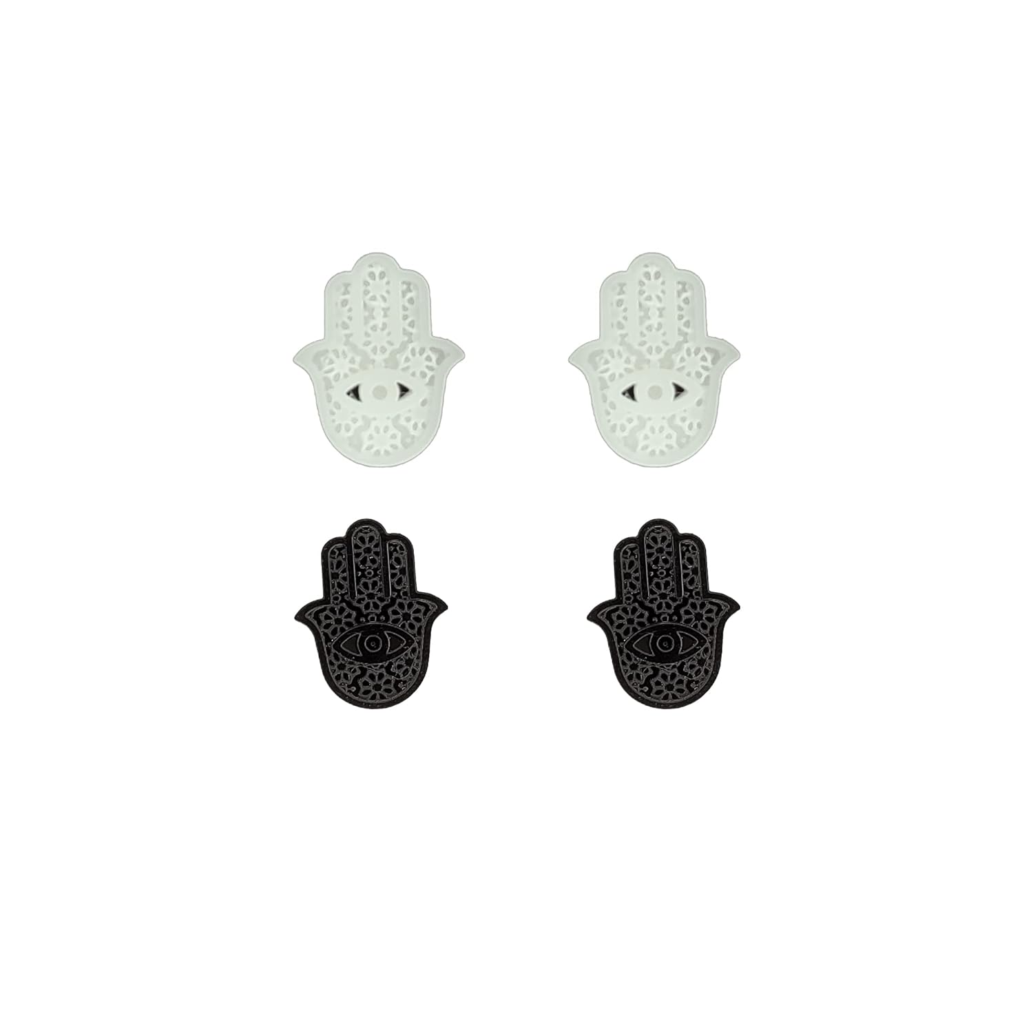 Simple Hamsa Stud Earrings MenWomenChild Plant Based Polymer Resin Vegan Jewelry (Black, Black)