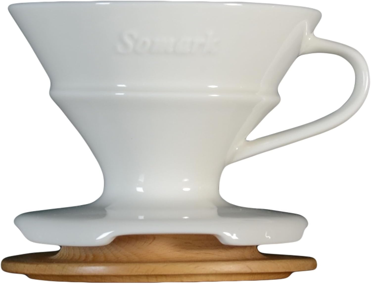 Somark Cafetera de cerámica con filtro de cono #2 con bandeja de goteo de madera