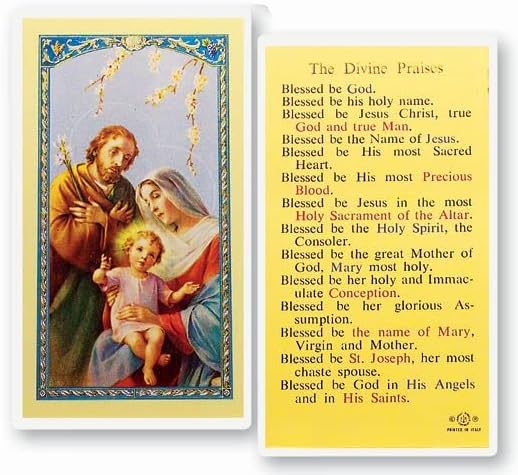 Hirten The Divine Praises – Tarjeta Santa laminada de oración católica con oración en la parte posterior, tarjeta individual