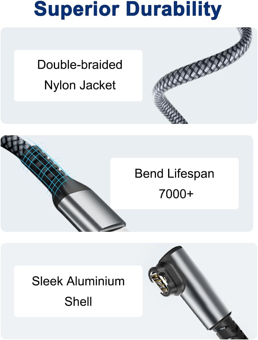 RUXELY Cable de carga en ángulo derecho para Garmin Watch de 4 pies, paquete de 2, cable de alimentación de nailon de 90 grados para Fenix 7 6 5 7X