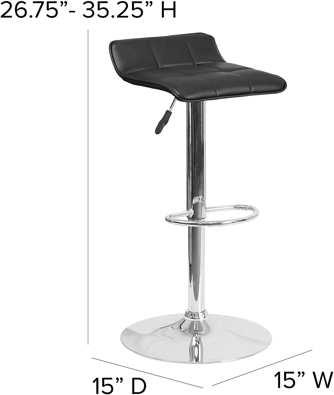 Flash Furniture Taburete de bar de altura ajustable de vinilo negro contemporáneo con asiento ondulado acolchado y base cromada