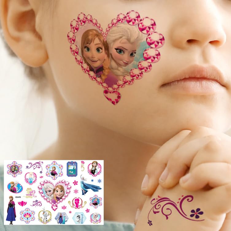 10 hojas de tatuajes de princesa temporales para niños, tatuajes faciales de princesa, tatuajes falsos para niños, tatuajes de tatuajes, tatuajes