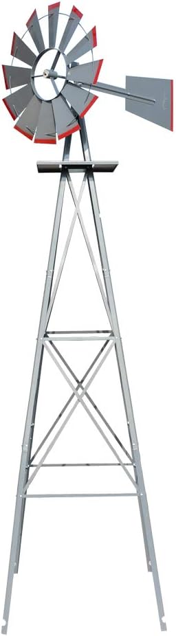 VINGLI Molino de viento ornamental de 8 pies para decoración de jardín, veleta meteorológica, molino de viento de metal resistente con diseño de 4