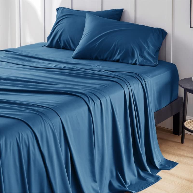 Bedsure Juego de sábanas tamaño California King, sábanas refrescantes, rayón derivado de bambú, bolsillo profundo de hasta 16 pulgadas, sábanas