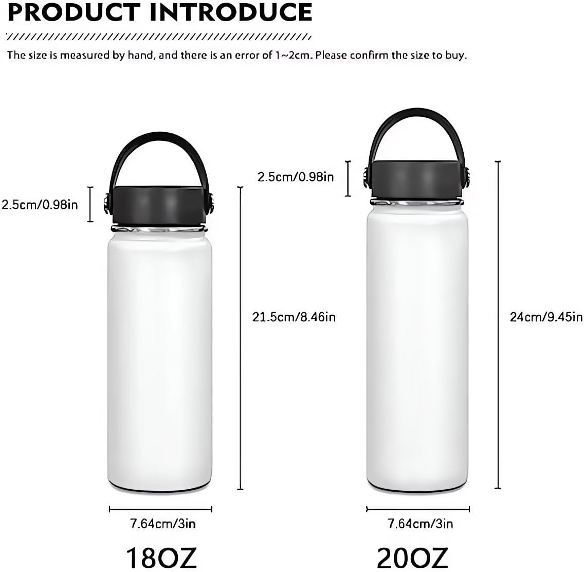 Botella de agua de entrenamiento de hongos para mujeres y hombres, aislada, botella de agua de acero inoxidable de 18 onzas con asa, taza de viaje,