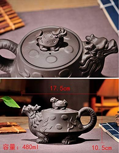 Tetera china Yixing Dragon Tortoise Auspicious Zisha Gongfu Tetera para té suelto (negro)