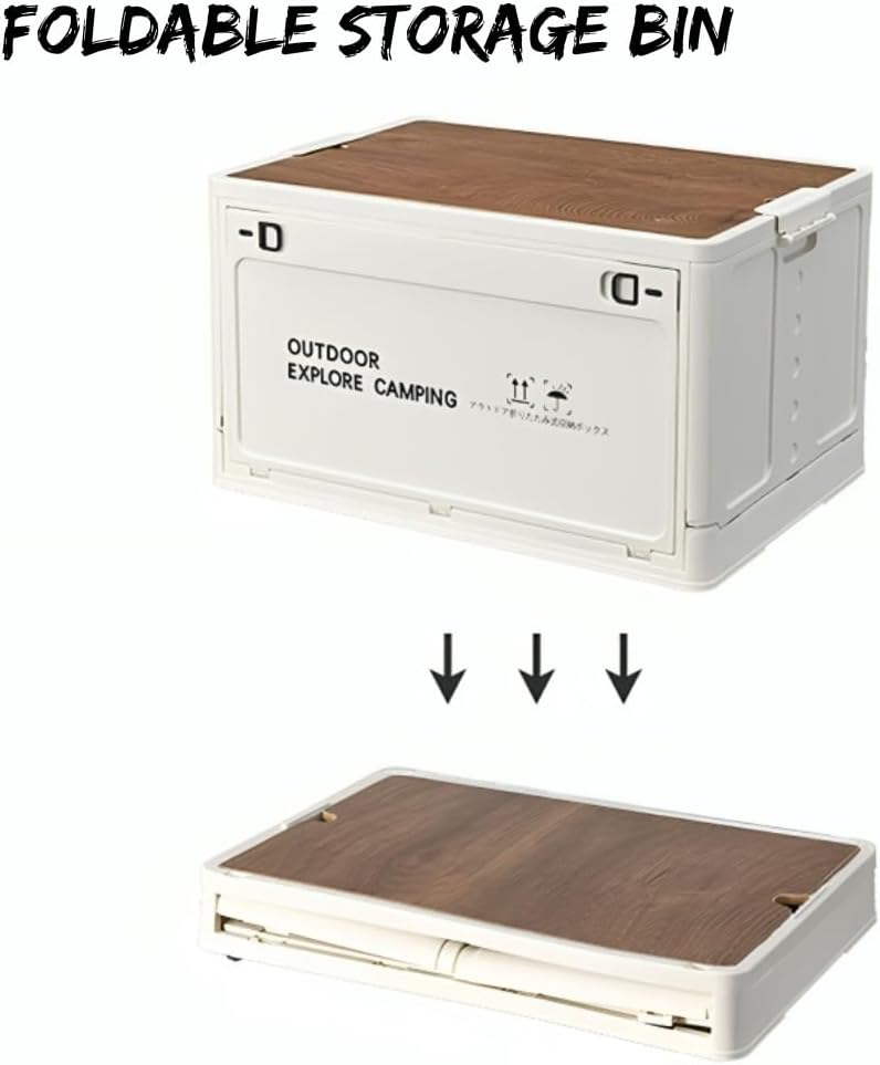 Contenedores de almacenamiento plegables para campamento, caja de almacenamiento apilable con tapa de madera y ruedas, cajón de almacenamiento de