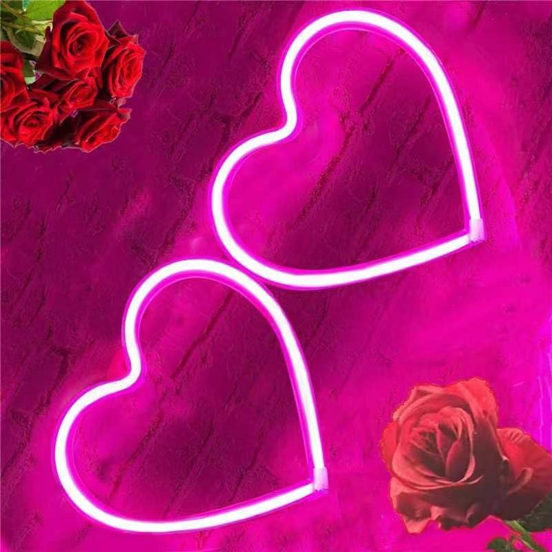 2 letreros de neón de corazón de San Valentín, funciona con pilas, luces LED de neón rosa, decoración de pared para dormitorio, cocina, puerta,