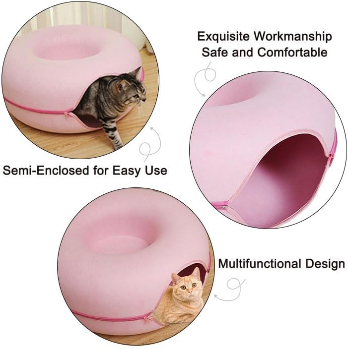 Cama de túnel para gatos, nido para gatos disponible en las cuatro estaciones, juguete de tubo de fieltro redondo desmontable con agujero para