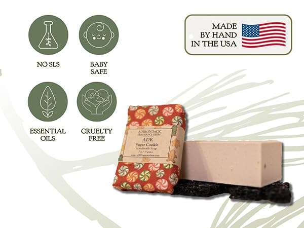 Adirondack Fragrance & Flavor Farm ADK – Barra de jabón natural con aroma a galletas de azúcar, barras de jabón de baño hidratantes para pieles