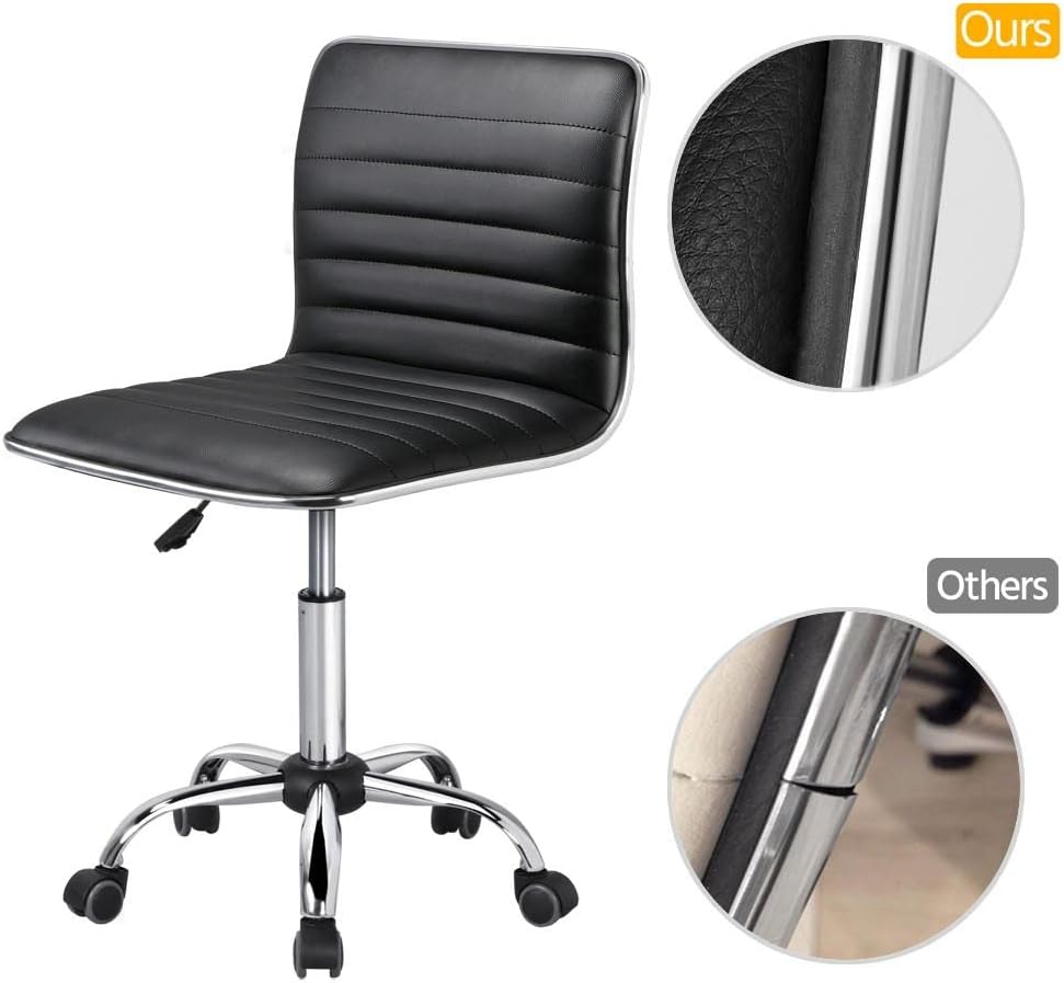 Yaheetech Sillas ejecutivas de piel sintética con respaldo bajo, silla giratoria de oficina con ruedas, color negro