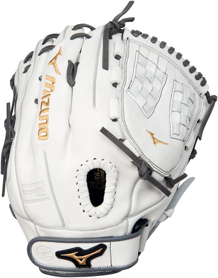 Mizuno GMVP1250PF4W MVP Prime Fastpitch – Guante de sóftbol de 12.5 pulgadas, Trident Web, lanzamiento a mano derecha, blanco-gris
