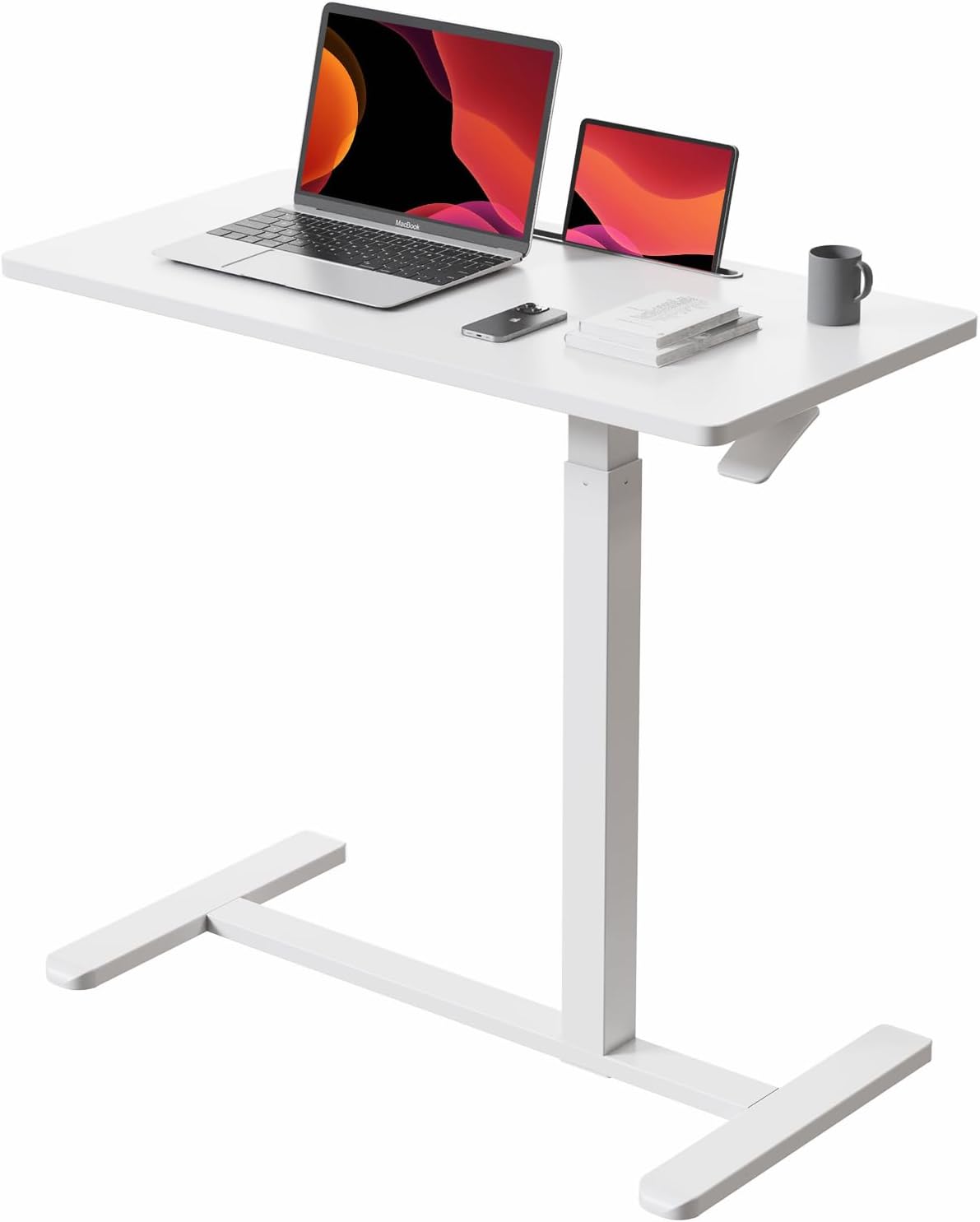 Gibbon Mounts Escritorio móvil de pie, escritorio neumático ajustable (3.5 pies), escritorio portátil para laptop con ruedas, mesita de noche sobre