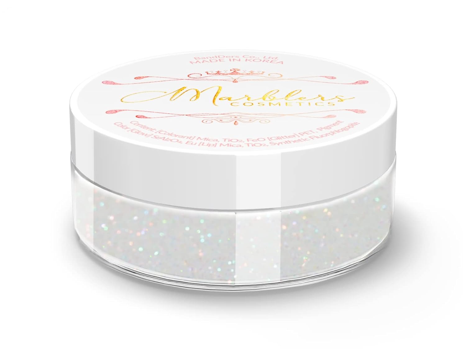 MARBLERS Purpurina holográfica para rostro y cuerpo blanco arcoíris 0.18 onzas (0.18 oz)  Gruesa  Picada  Escamas  No tóxica  Vegana  Libre de