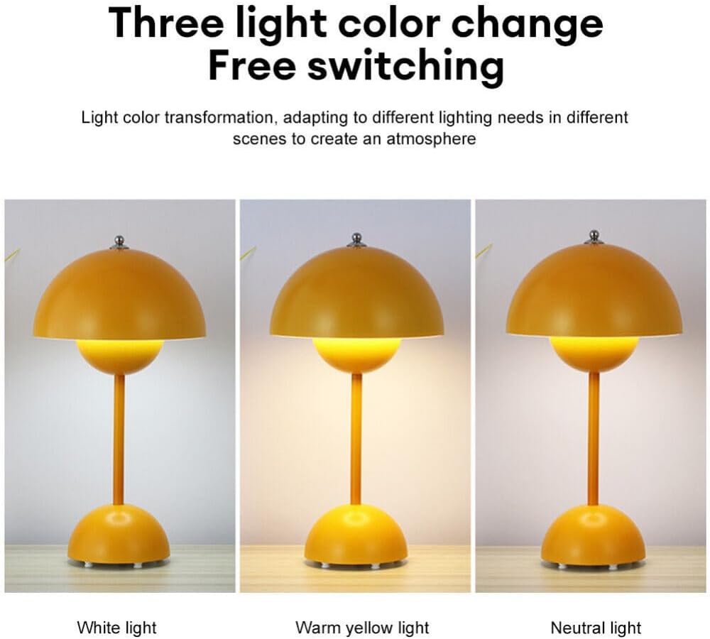 Lámpara de escritorio inalámbrica Flower-Bud LED Touch USB Dimming Mesa Dormitorio Luz de noche tipo C (amarillo)