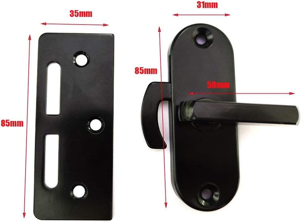 YUM, grande 90 grados flip acero inoxidable puerta corredera cerradura cerradura leva hebilla de puerta curva (negro)