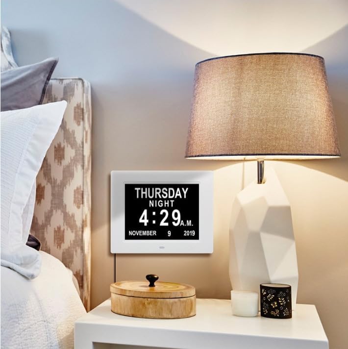 Calendario digital con fecha, reloj despertador múltiple de 8 pulgadas, pantalla grande, atenuación automática, mesa de escritorio eléctrico,