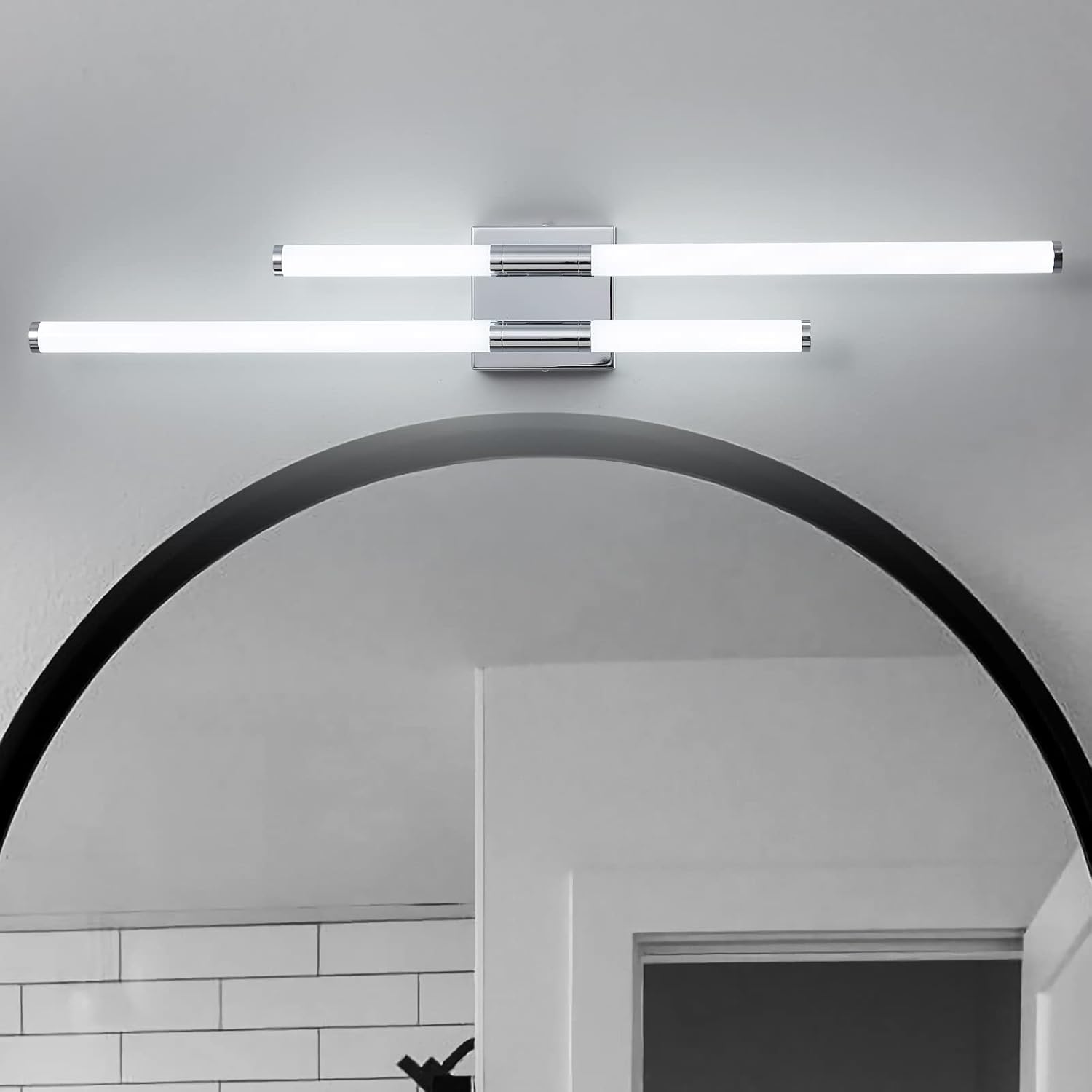 Moderna lámpara LED para tocador de baño, 6000 K, 32.88 pulgadas, cromada, para colocar sobre el espejo, lámpara de tocador de pared, moderna