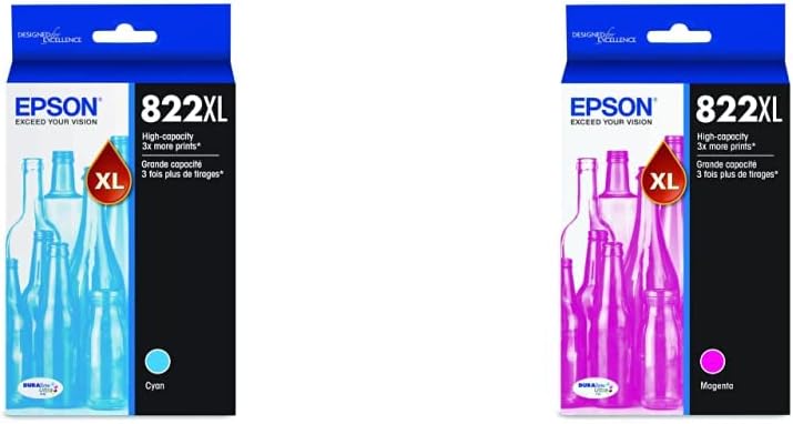 Epson T822 DURABrite Ultra Ink Cartucho cian de alta capacidad (T822XL220-S) para impresoras Workforce Pro seleccionadas y cartucho magenta de alta