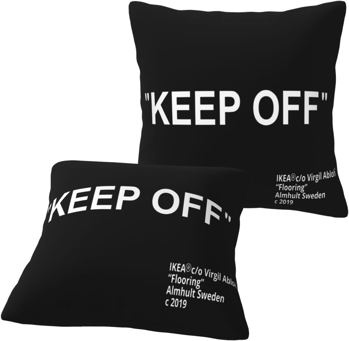 EyewEb Funda de almohada con texto en inglés Keep Off, dos paquetes, color negro, cómoda, transpirable, de lino y algodón, impresión de una cara,