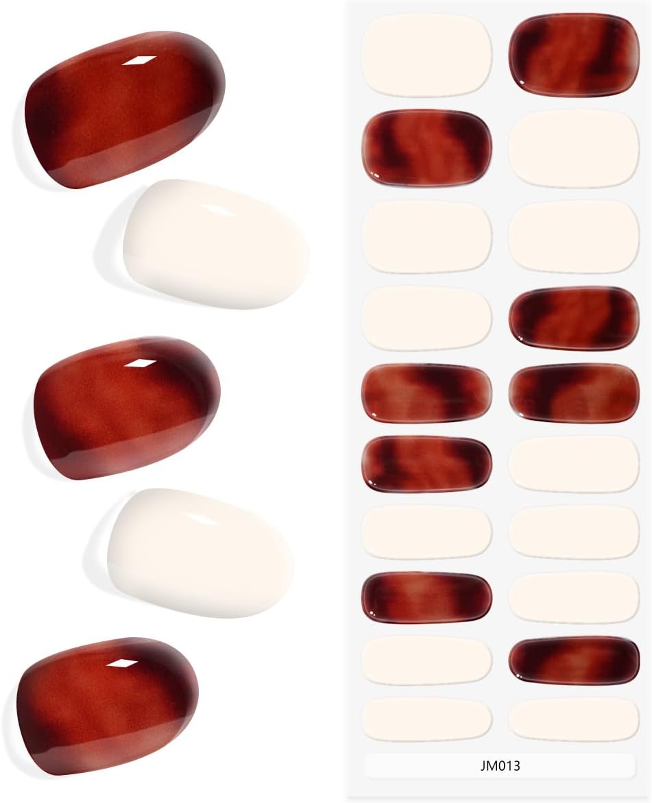 Tiras de uñas de gel semicuradas, 20 unidades, calcomanías de uñas de gel de calidad de salón, tiras de gel semicuradas de larga duración,