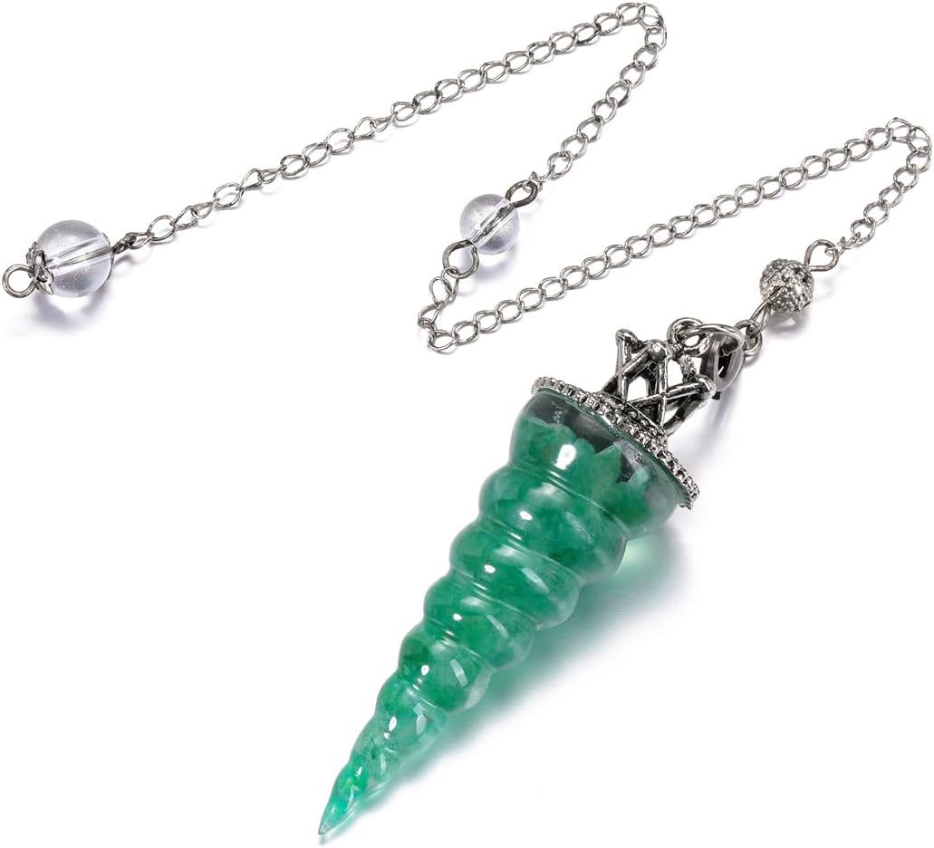 PESOENTH Péndulo de aventurina verde para radiestesia de cristal de adivinación con piedra preciosa roscada cristales curativos colgante de punto de