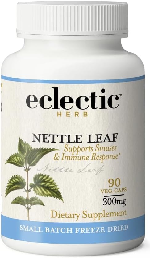 Eclectic Herb – Hoja de ortiga sin OMG liofilizada  Apoyo sano de los senos nasales, respuesta a histamina y bienestar respiratorio  90 cápsulas