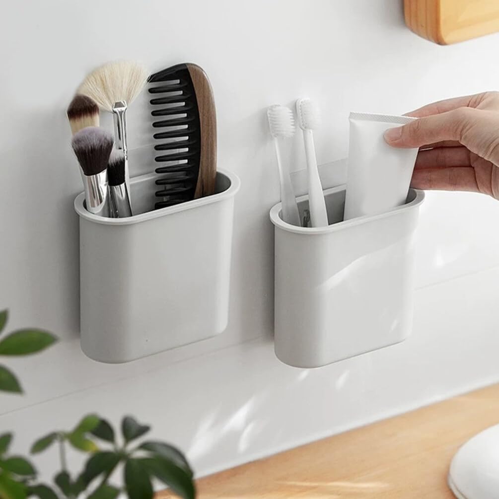 Cabilock Caja de almacenamiento de pared sin clavos, soporte para cepillos de dientes, cajas de almacenamiento de cepillos de dientes, estante de