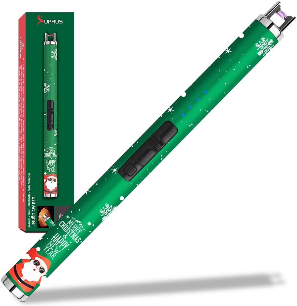 SUPRUS Encendedor de velas eléctrico USB con pantalla LED mejorada, interruptor de seguridad, recargable de plasma sin llama, resistente al viento,