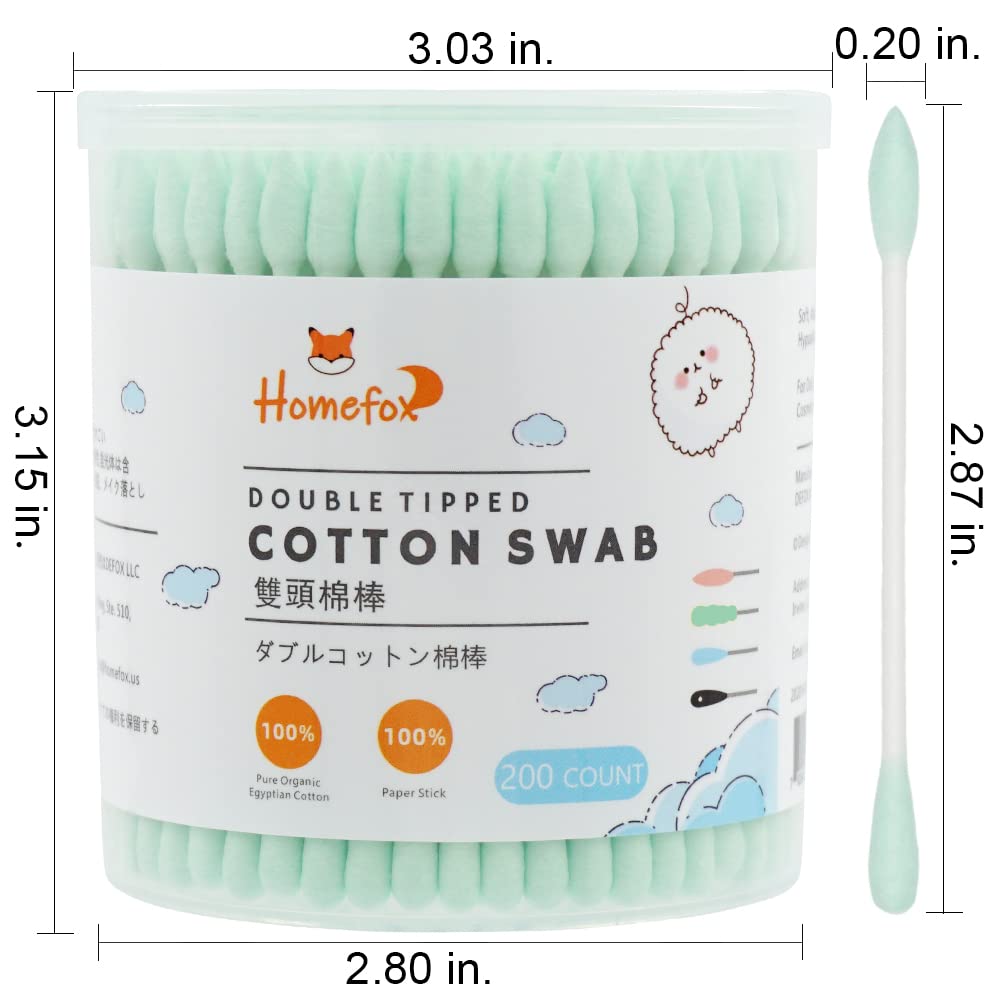 HOMEFOX Hisopos de algodón verde puntiagudos de precisión, 600 capullos de algodón orgánico puntiagudos de doble cara, puntas de algodón firmemente