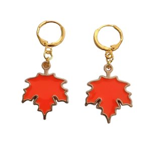 Maple Leaf Earrings Beautiful Enamel Hoop Earrings, Leaves Jewelry for Nature Lover Maple Leaf Earrings Beautiful Enamel Hoop Earrings, Leaves Jewelry for Nature Lover