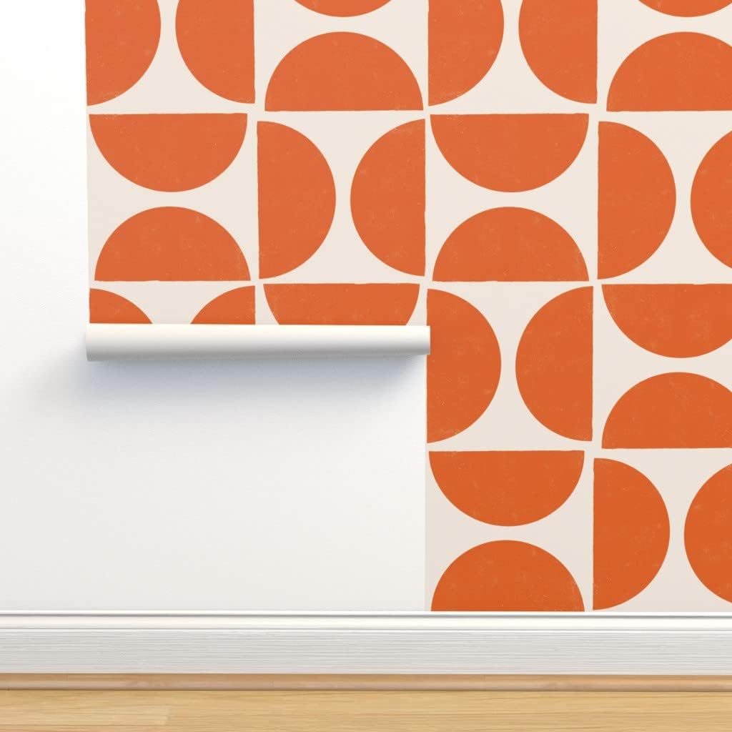 Spoonflower Papel tapiz autoadhesivo de 3 x 2 pies – formas retro geométricas a gran escala MCM minimalismo personalizado extraíble