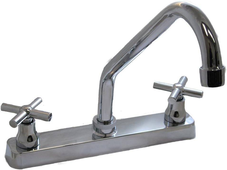 Grifo de cocina de plástico con boquilla de acero inoxidable acabado cromado con construcción duradera Juego central de 8 pulgadas, ADA 1205 P sin