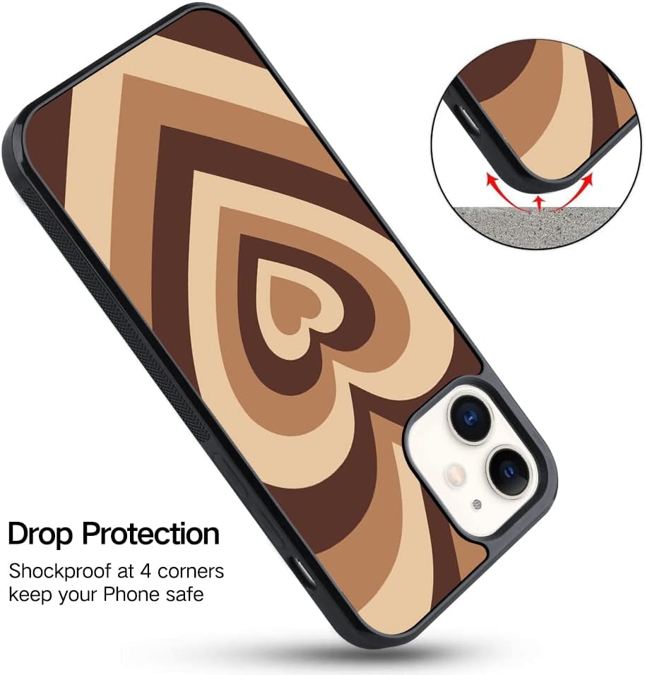 OOK Funda rígida para iPhone 12, iPhone 12 Pro, protección de absorción de golpes, con diseño de corazón marrón, banda de rodadura antideslizante,