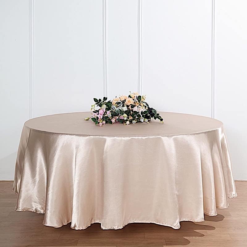 Mantel redondo de satén beige de 120″