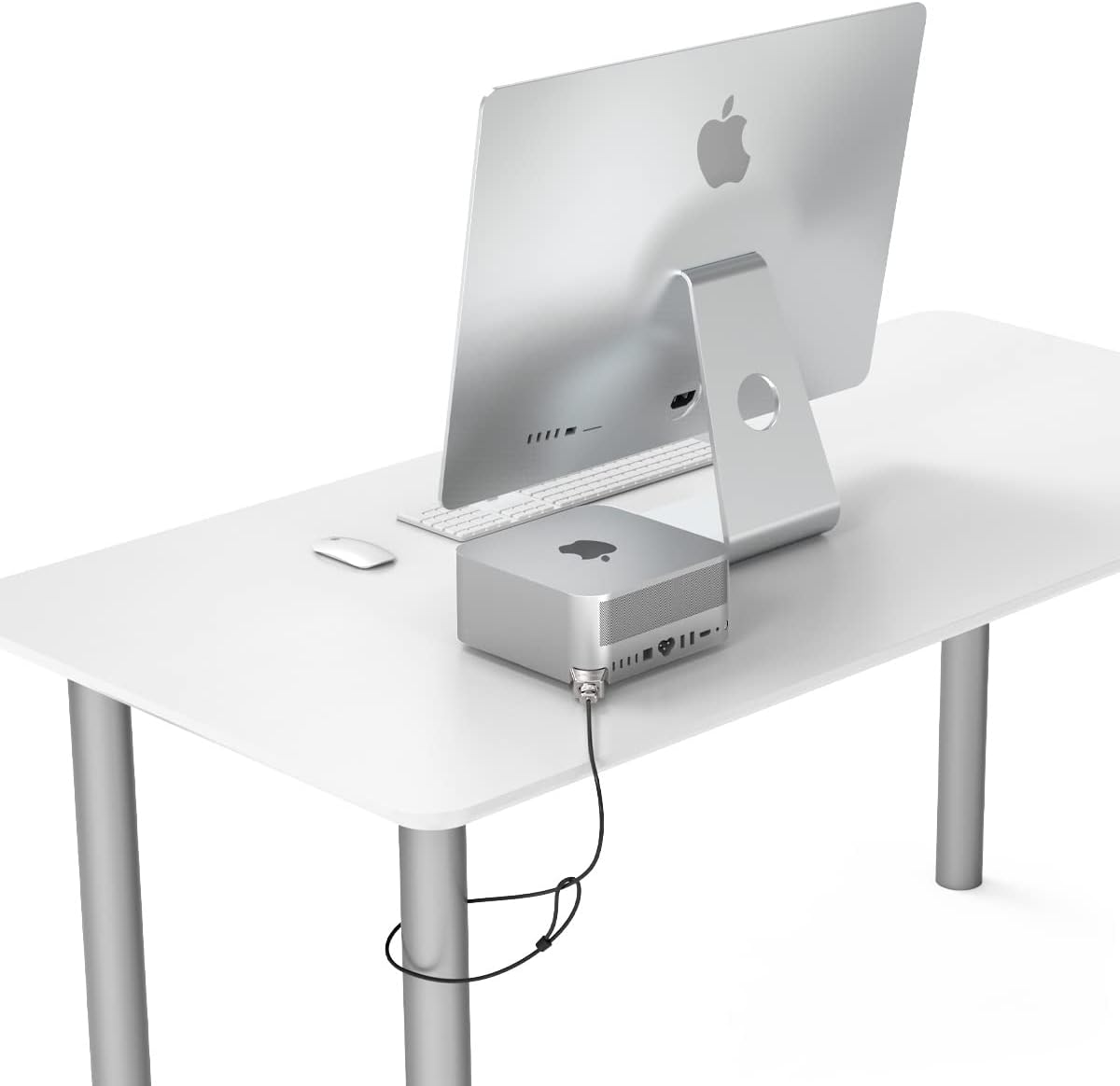 Compulocks Mac Studio Ledge Lock Adaptador con cerradura de cable con llave, color plateado