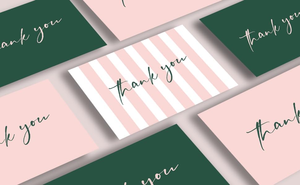 AZAZA Tarjetas de agradecimiento con sobres de diseño a rayas, paquete de 24 tarjetas de agradecimiento a granel de 4 x 6 pulgadas, tarjetas de