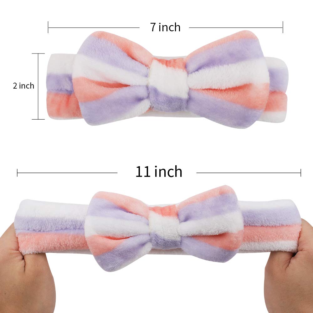 WHAVEL Paquete de 6 diademas de spa, diademas de microfibra con pajarita, diadema de maquillaje facial, diadema elástica suave con lazo para el