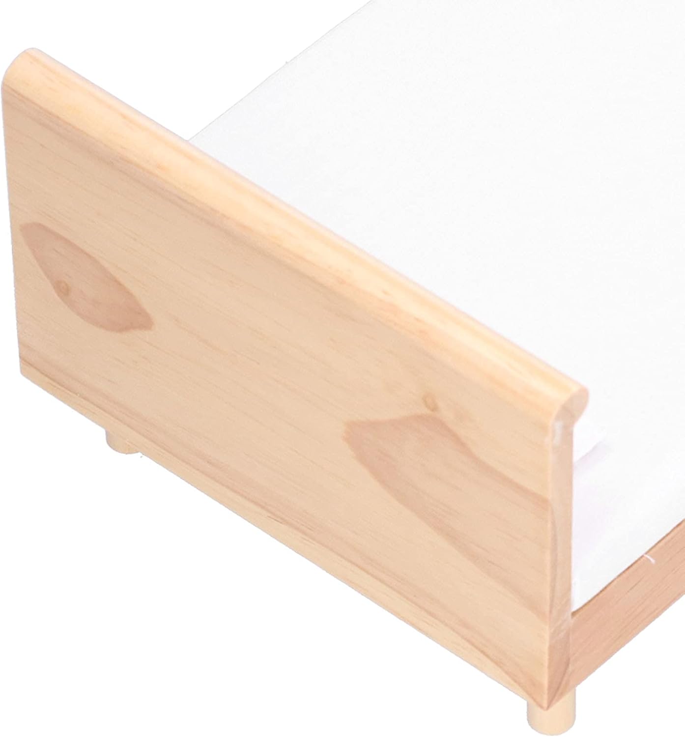 Cama doble para casa de muñecas, marco de madera, muebles en miniatura de roble, accesorios de decoración de casa de muñecas con almohada decorativa