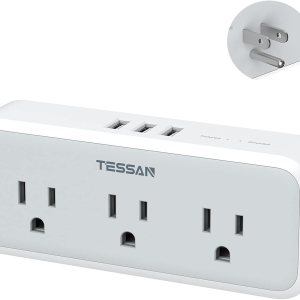 TESSAN – Divisor de toma de corriente múltiple, extensor de 5 salidas con cargador de pared USB de 3 lados, expansor de enchufe múltiple de 3 lados TESSAN – Divisor de toma de corriente múltiple, extensor de 5 salidas con cargador de pared USB de 3 lados, expansor de enchufe múltiple de 3 lados