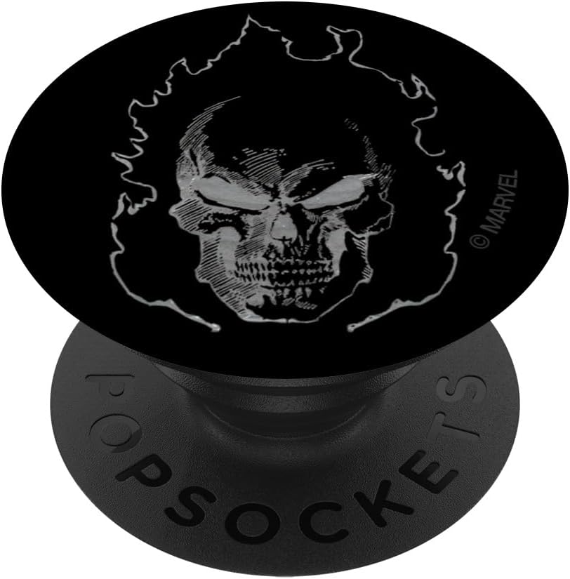 Marvel Ghost Rider Flaming Skull 90s Grayscale – Soporte y agarre para teléfonos y tabletas, Negro