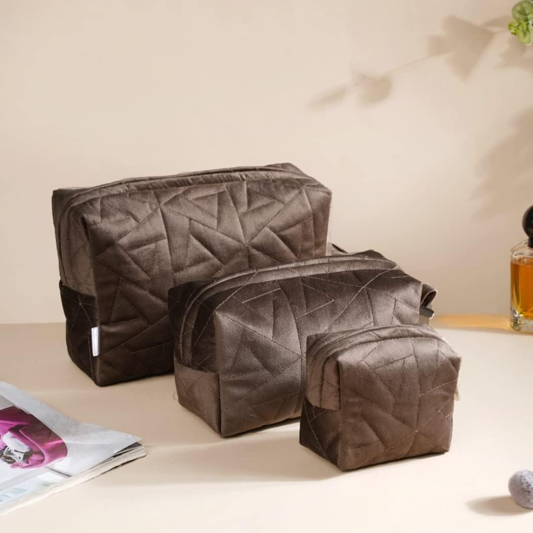 Nestasia Juego de 3 bolsas de viaje acolchadas multiusos, juego de bolsas, bolsas de cosméticos con cremallera, organizadores de maquillaje, juego