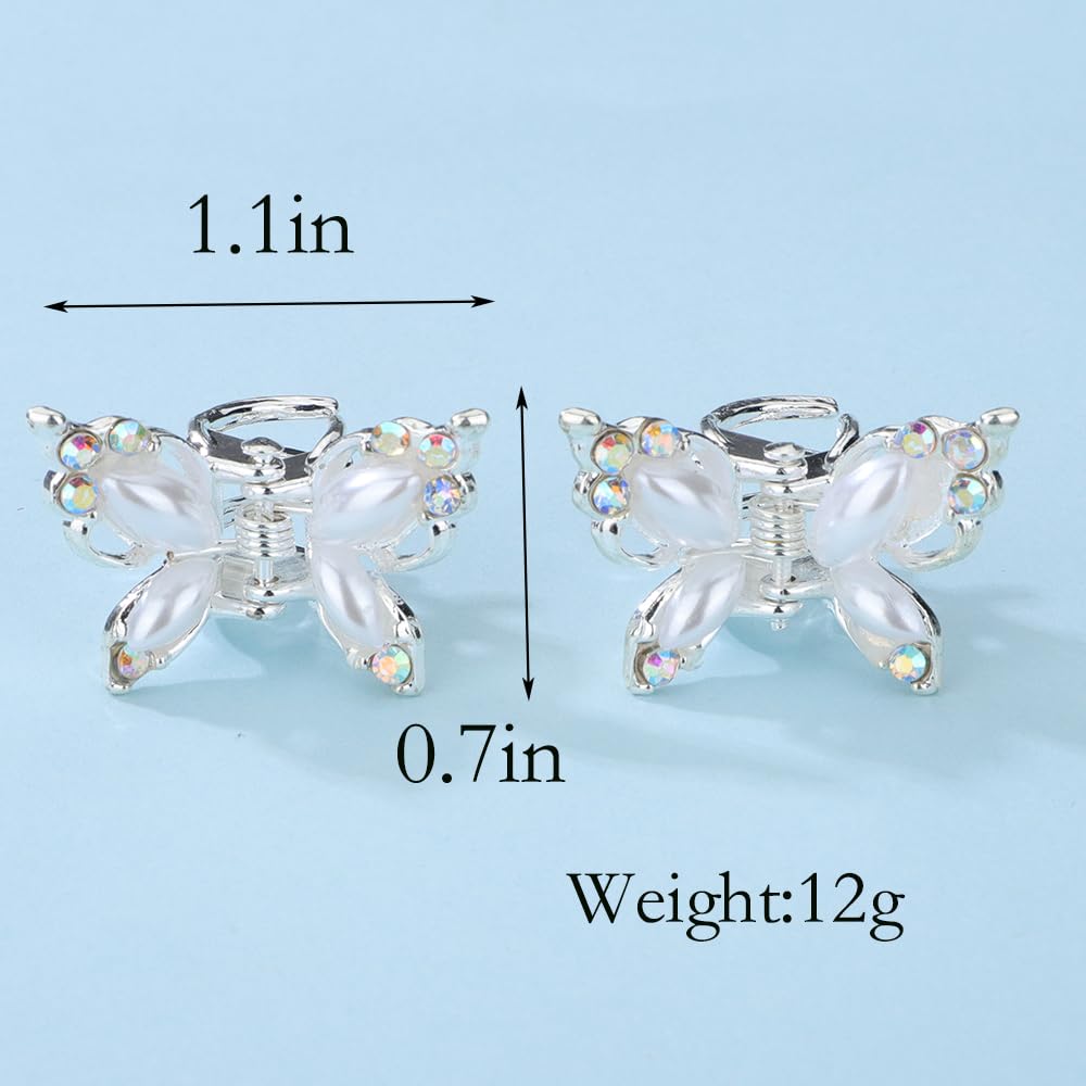 4 pinzas para el pelo de mariposa con diamantes de imitación de cristal, color dorado y plateado con perlas de mariposa, pinzas pequeñas de metal