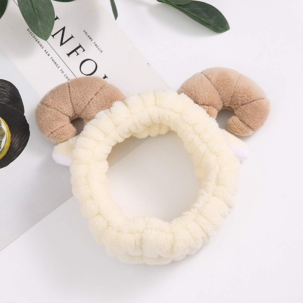 STOBOK Diadema de cuerno de maquillaje de dibujos animados elástica lavado cara banda de pelo cosmético ducha felpa accesorios para el cabello