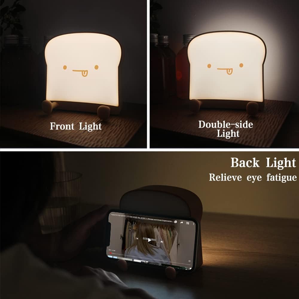 ipalmay Luces nocturnas de tostadas, lámpara de noche de pan regulable recargable por USB, lámpara de dormir de noche de apagado automático con