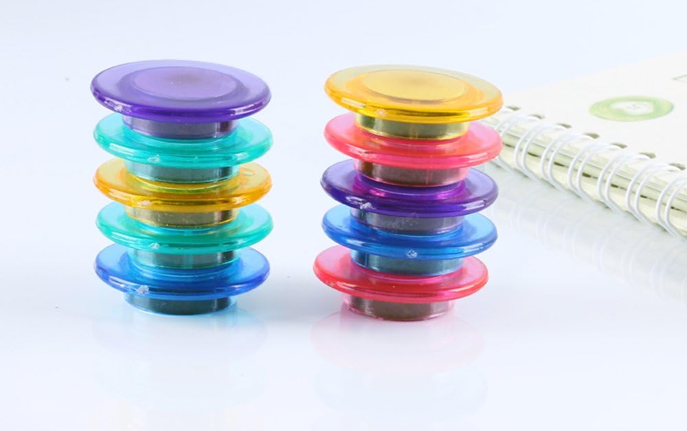 Imanes redondos para refrigerador, 10 unidades, colores transparentes, para pizarra blanca, refrigerador, mapa y calendario, 1.18 pulgadas