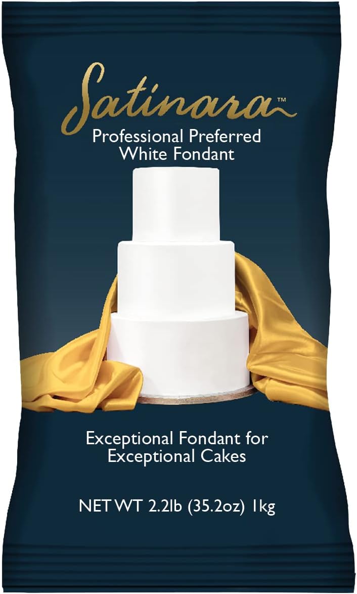 Satinara Fondant Glaseado  Blanco 2.2 LB  Preferido por profesionales para pasteles excepcionales, listo para enrollar, suave, fácil de usar para