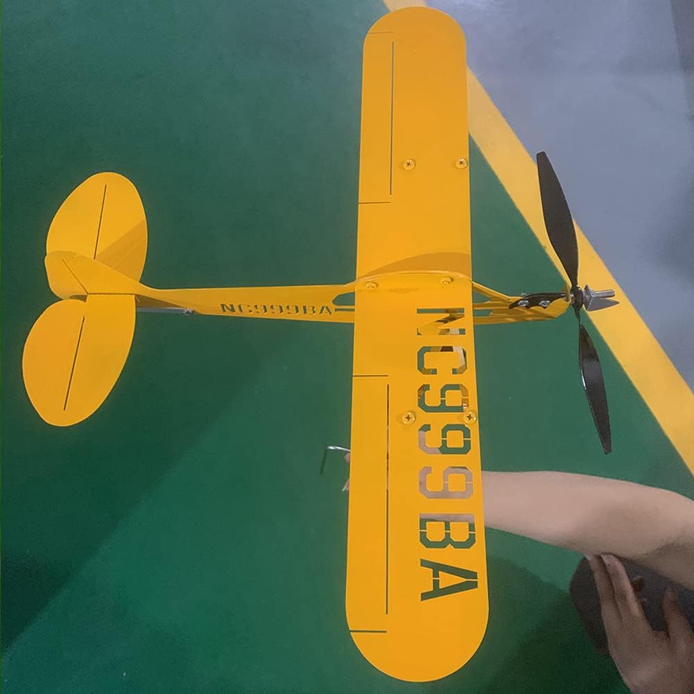 Veleta de avión Piper J3 Cub hecha a mano para patio, avión, molino de viento de metal, escultura al aire libre, modelo de avión (grande)