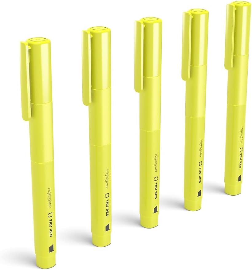 TRU RED Resaltador de bolsillo con agarre, punta de cincel, amarillo, 15cartón (TR54578-CCVS)