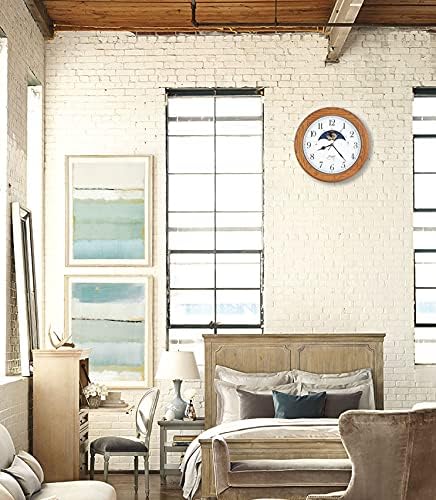 Reloj de pared exclusivo de madera de roble macizo, sin tictac, mecánico, especialidad de fase lunar, esfera móvil, regalo, decoración del hogar